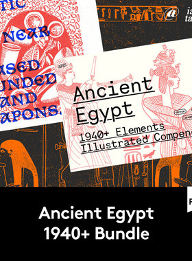 复古手绘线描古埃及尼罗河波斯历史古代人物印章图腾插画设计素材