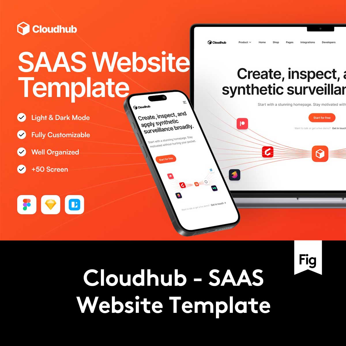 50+屏创意响应式企业SaaS技术服务官网站WEB界面设计UI套件模板
