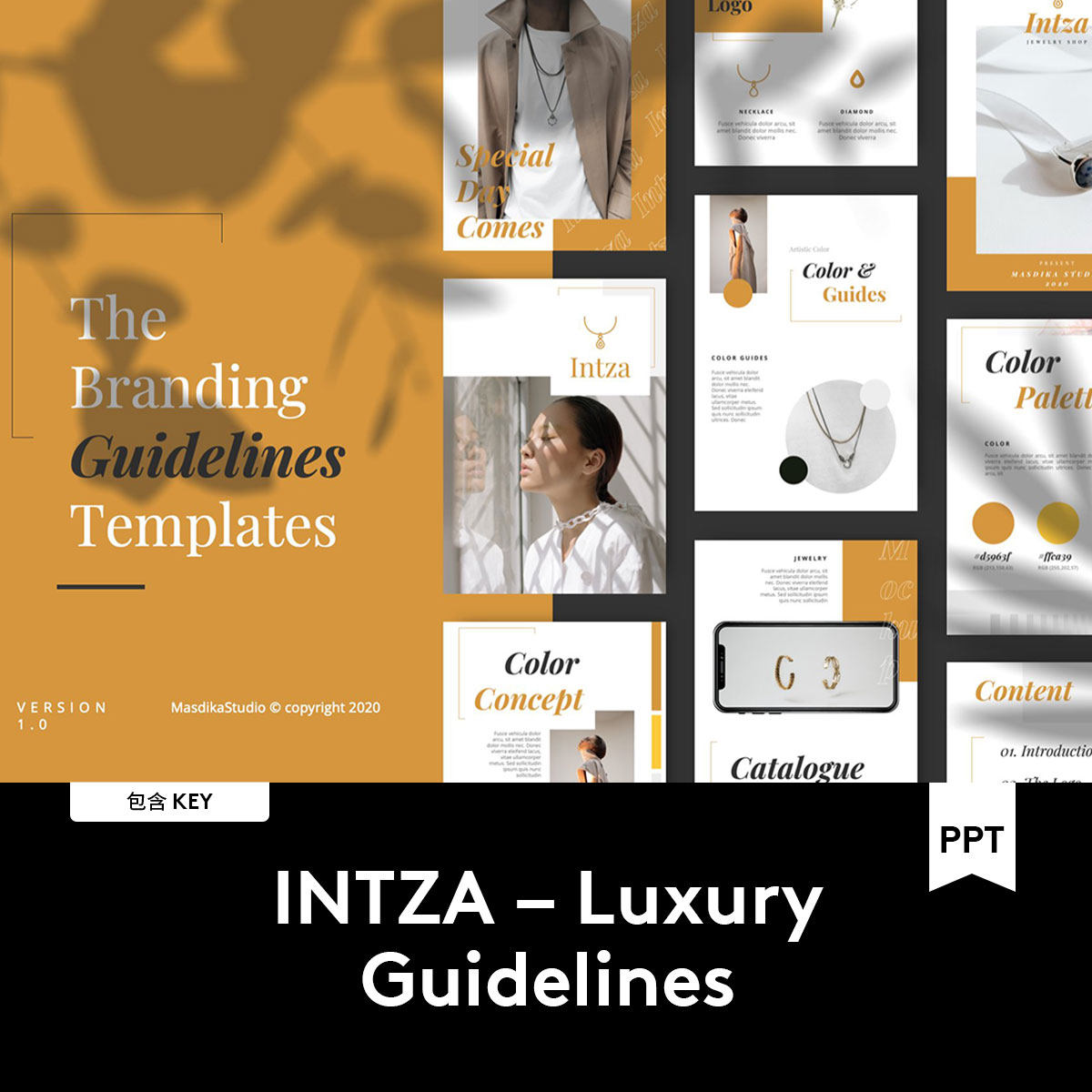 intza ppt keynote 现代潮流服装珠宝品牌vi设计演示文稿模板素材