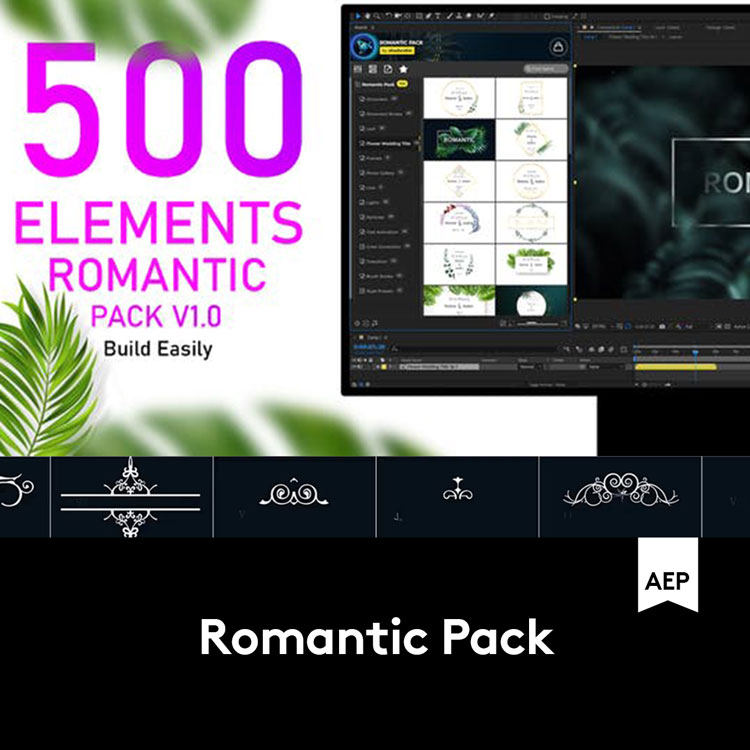 AE脚本 500组浪漫婚礼文字标题边框装饰粒子光效元素转场调色素材