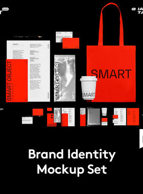 6款时尚品牌VI设计纸杯名片手提袋信纸展示效果图PSD样机模板素材