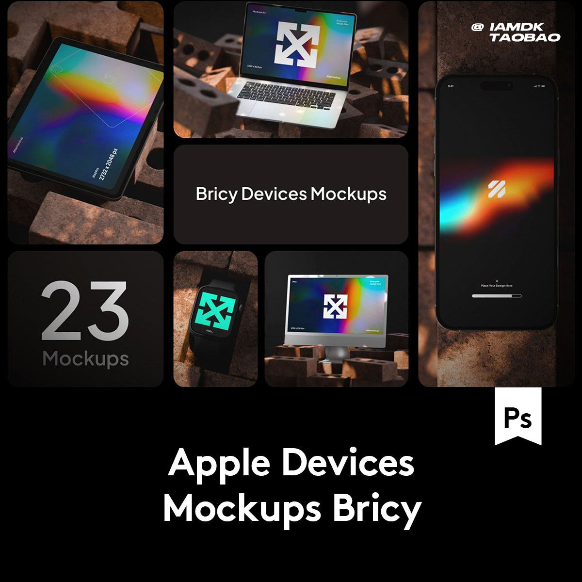 23款iPhone手机MacBook电脑iPad平板iWatch手表展示效果图PSD样机