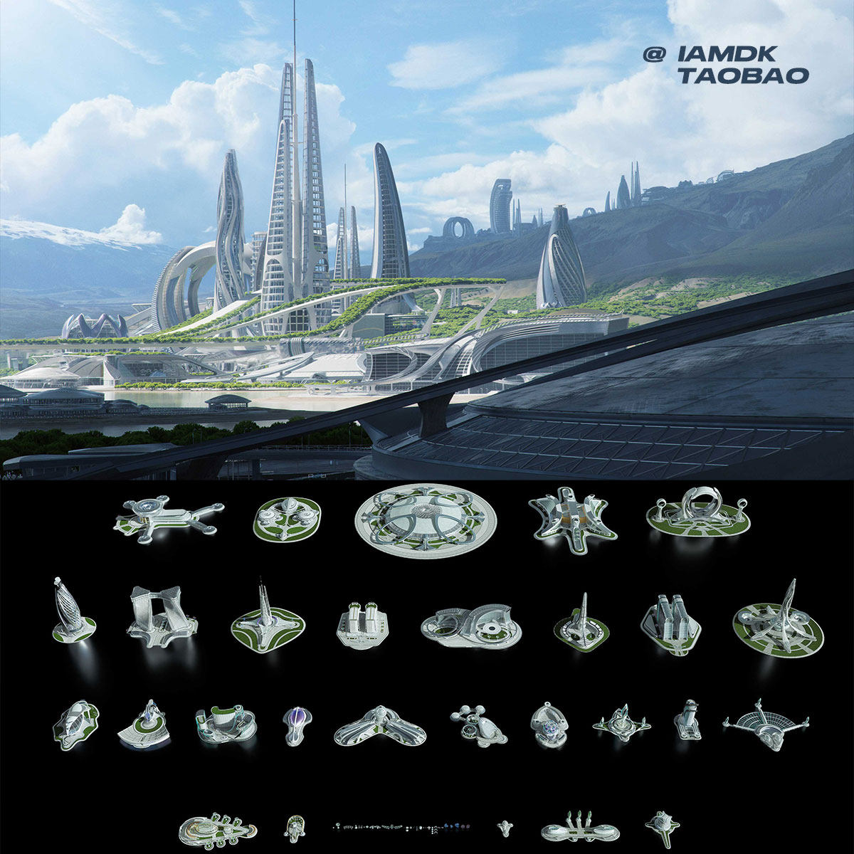 未来科幻楼房建筑城市3D模型 C4D/Blender/MAX/Maya/FBX/OBJ/UE等