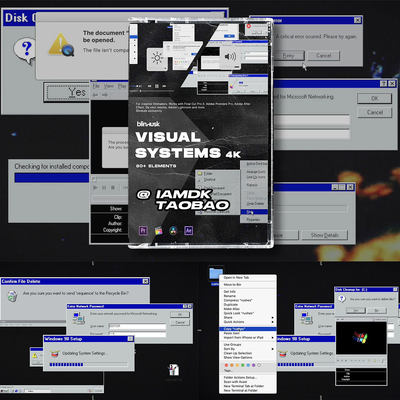 85组嘻哈复古Windows98/Mac电脑窗口边框对话框4k视频+音效套装