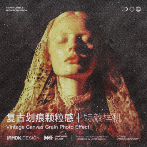 复古划痕褪色颗粒感细帆布纹理做旧效果照片修图ps特效滤镜样机