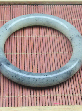 新疆天然和田玉 点墨青花手镯白底点墨水墨意境镯正品带证书