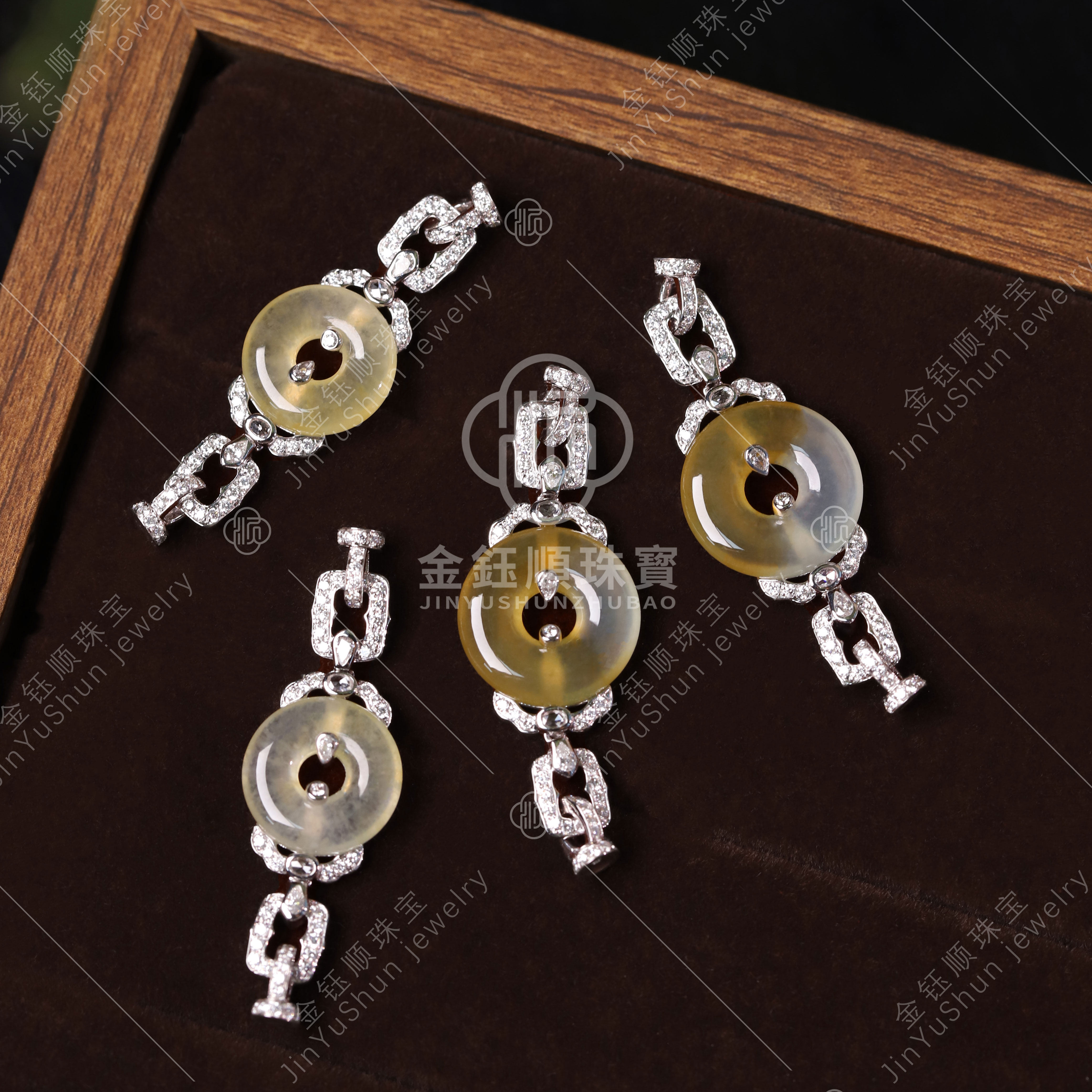 翡翠平安扣珠链扣18K白金钻石翡翠小米珠项链珍珠手链女百搭扣头