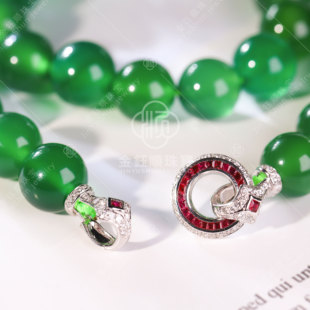 金钰顺珠宝珠链扣18k金镶嵌天然钻石翡翠手链项链连接扣红宝石