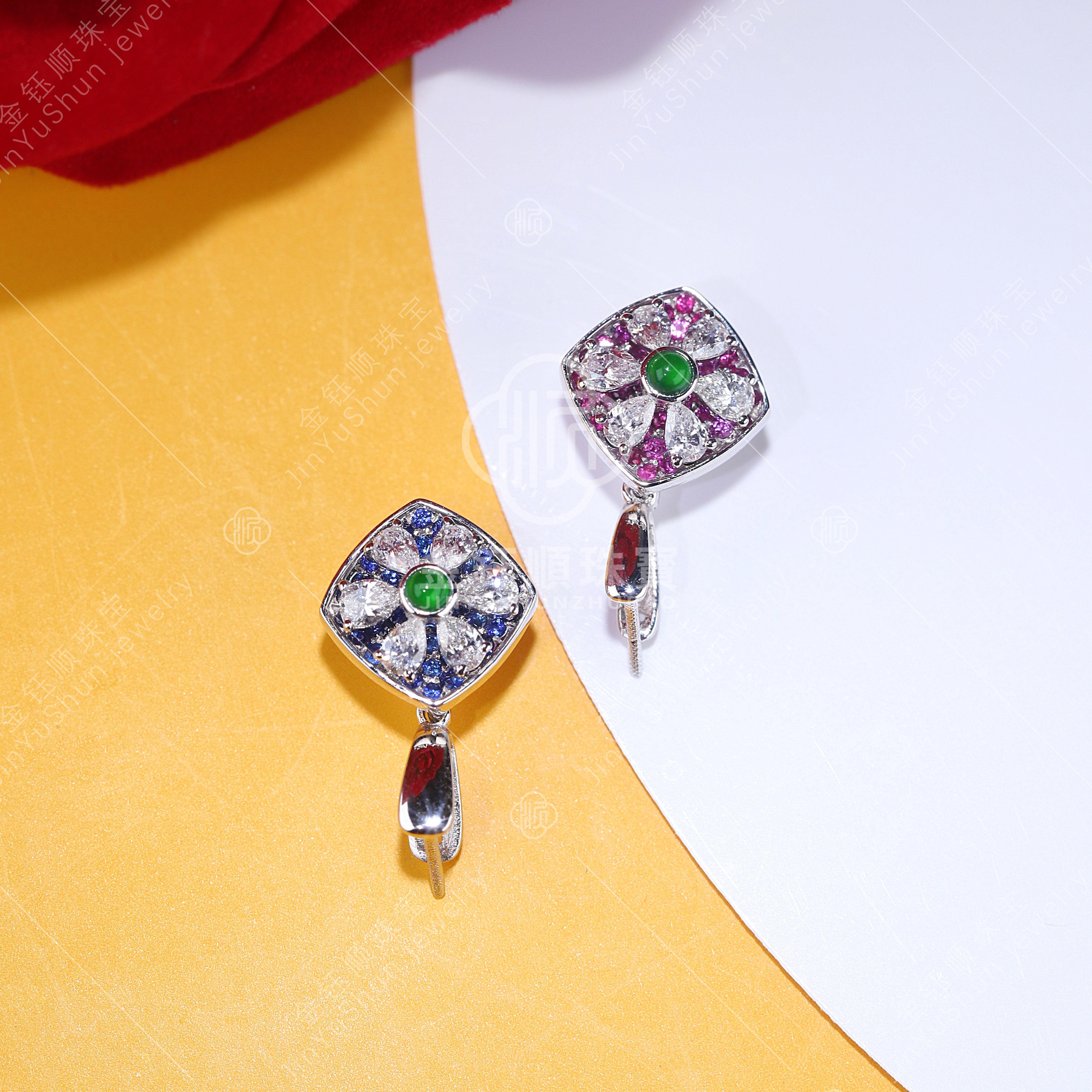 金钰顺珠宝 18K金扣头镶嵌钻石吊坠扣头翡翠如意佛公挂件夹扣配件