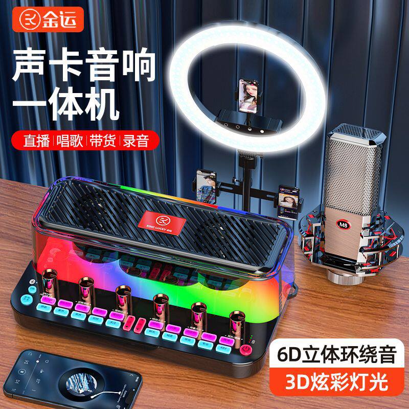 金运C18声卡音响一体式手机电脑户外蓝牙录音k歌吃播直播设备全套