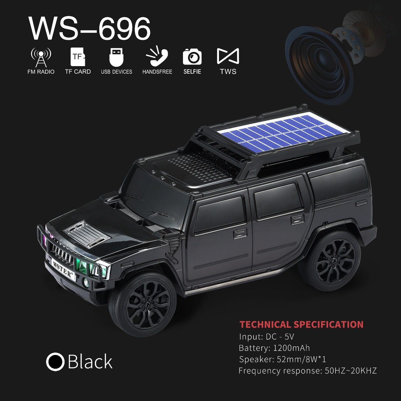 跨境高品质太阳能充电汽车模型蓝牙音箱FM收音户外定制礼品音响