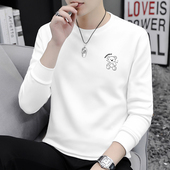 小熊t恤男长袖 重磅纯棉加绒加厚全棉内搭白色秋冬打底衫 保暖秋衣