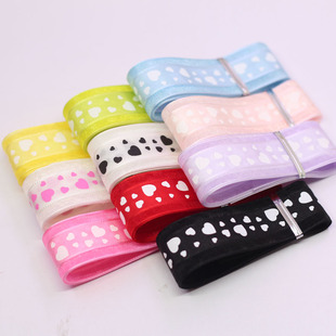 25mm双边印桃心丝带 diy手工制作蝴蝶结发饰材料发夹饰品配件