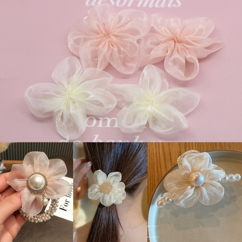 【半成品】绢纱花朵名媛系头绳材料diy手工制作雪纺头饰配件少女