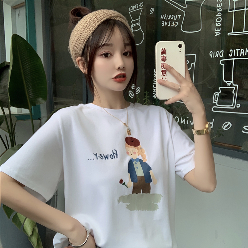 Korean New Cute illustration girls' versatile age reducing T-shirt