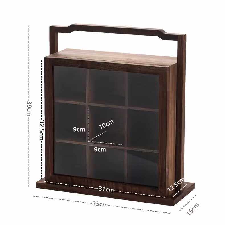 北美黑胡桃 防尘 透明 九宫格置物架茶具收纳柜39-35-15cm,住宅家具,家用陈列柜,淘宝优惠券,粉丝福利购,淘宝优惠卷