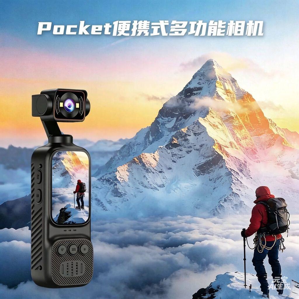Pocket手持式旋转云台运动相机横屏智能续航补光高清防抖录像机