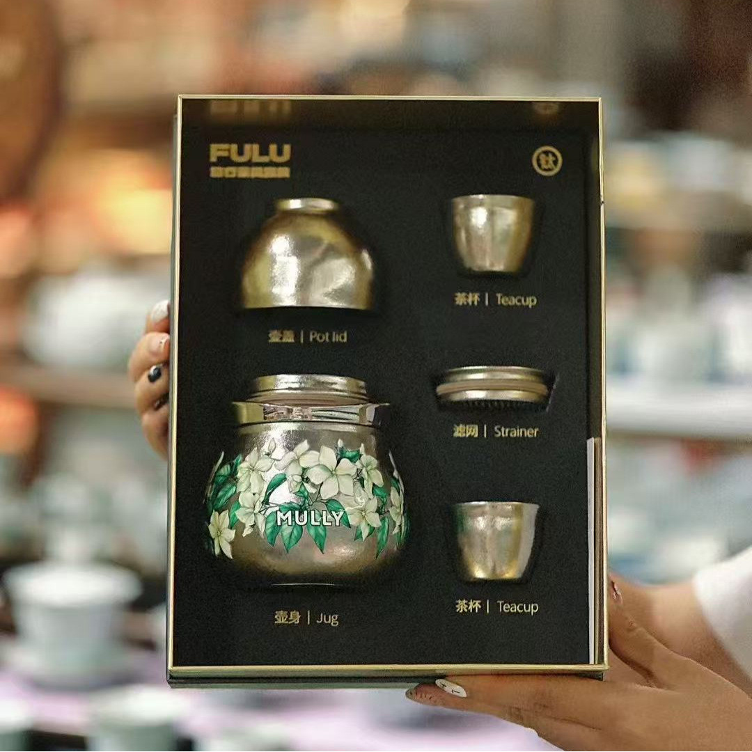 mully摩利钛葫芦山茶花一壶三杯旅行茶具户外便携纯钛快客杯套组