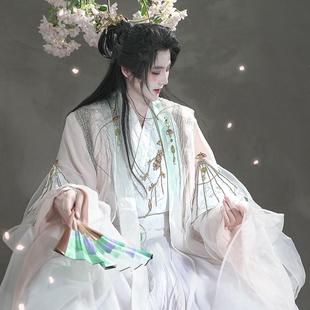 飘逸齐腰交领仿真丝粉白色袖 国风大典同款 桃花扇 风雅司制原创