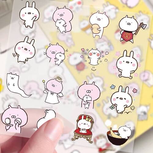 爆 透明款】103张兔丸卡哇伊可爱表情贴纸爆款ins风卡通装饰防水