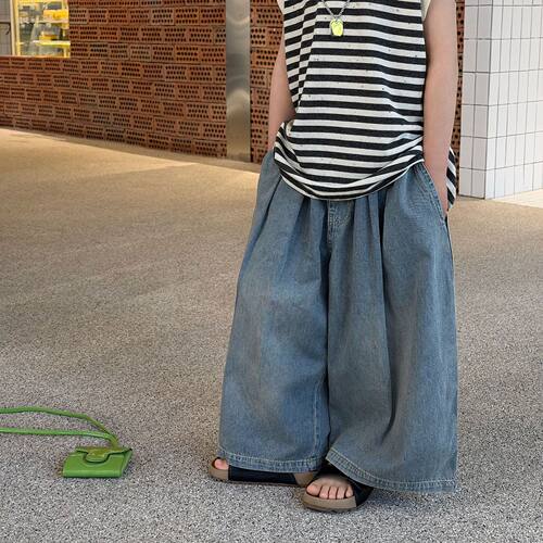 泰如2026夏季新款儿童韩版纯色牛仔长裤男童洋气百搭透气防蚊裤潮