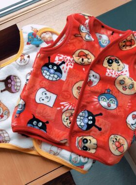 25新款儿童珊瑚绒面超人双面保暖护肚保暖贴心小马甲家居服睡衣