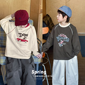 童酷2026男童春季 拼色圆领儿童T恤 插肩袖 新款 卡通印花宝宝打底衫