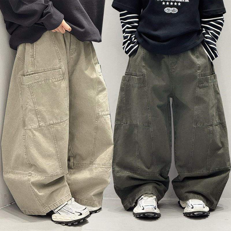 宝多童装男童裤子春秋款2025新款儿童秋装工装裤男孩长裤100-180