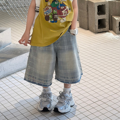 泰如2026夏季新款儿童设计感毛边牛仔短裤男童纯色百搭水洗短裤潮