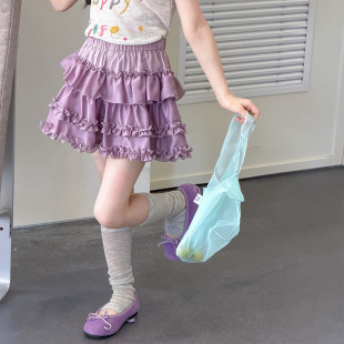 艾摩贝贝女童氛围感半身裙子少女甜美层次感多层木耳花边蛋糕短裙