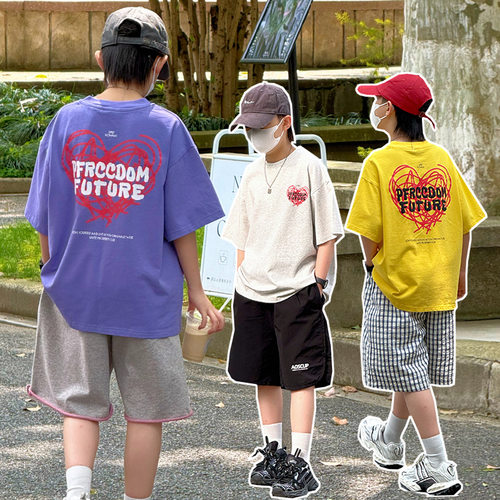 宝多童装男童潮t短袖儿童t恤夏款2026夏季新款中大童男孩印花上衣