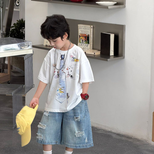 泰如2026夏季新款儿童韩版洋气学院风短袖T恤男童可爱印花半袖t潮