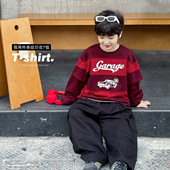 童酷2026男童春季 新款 帅气汽车印花中小童上衣拼色假两件儿童T恤