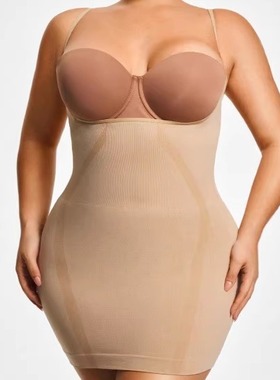 跨境收腹托胸大码胖M高腰显瘦梨形身材吊带提臀连体衣包臀塑身裙