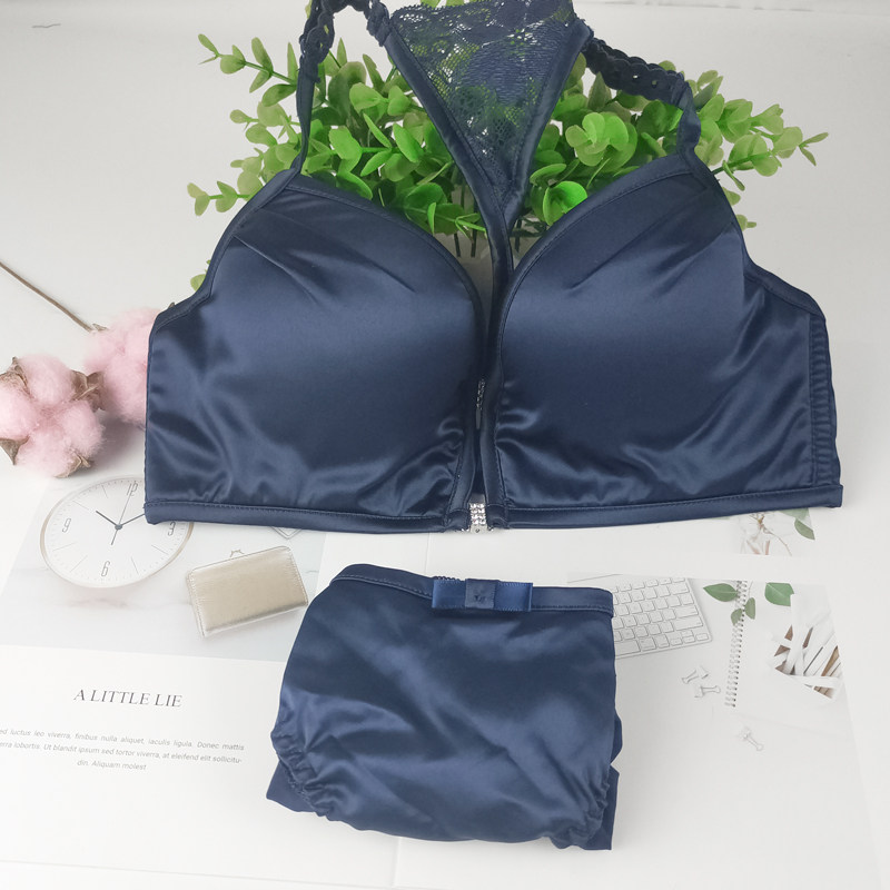 性感文胸罩前扣光面Y型肩带美背上托小胸加厚薄款内衣少女士套装