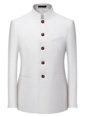 白色立领中山装潮男免烫司仪演出礼服特大码7XL复古结婚礼服正装