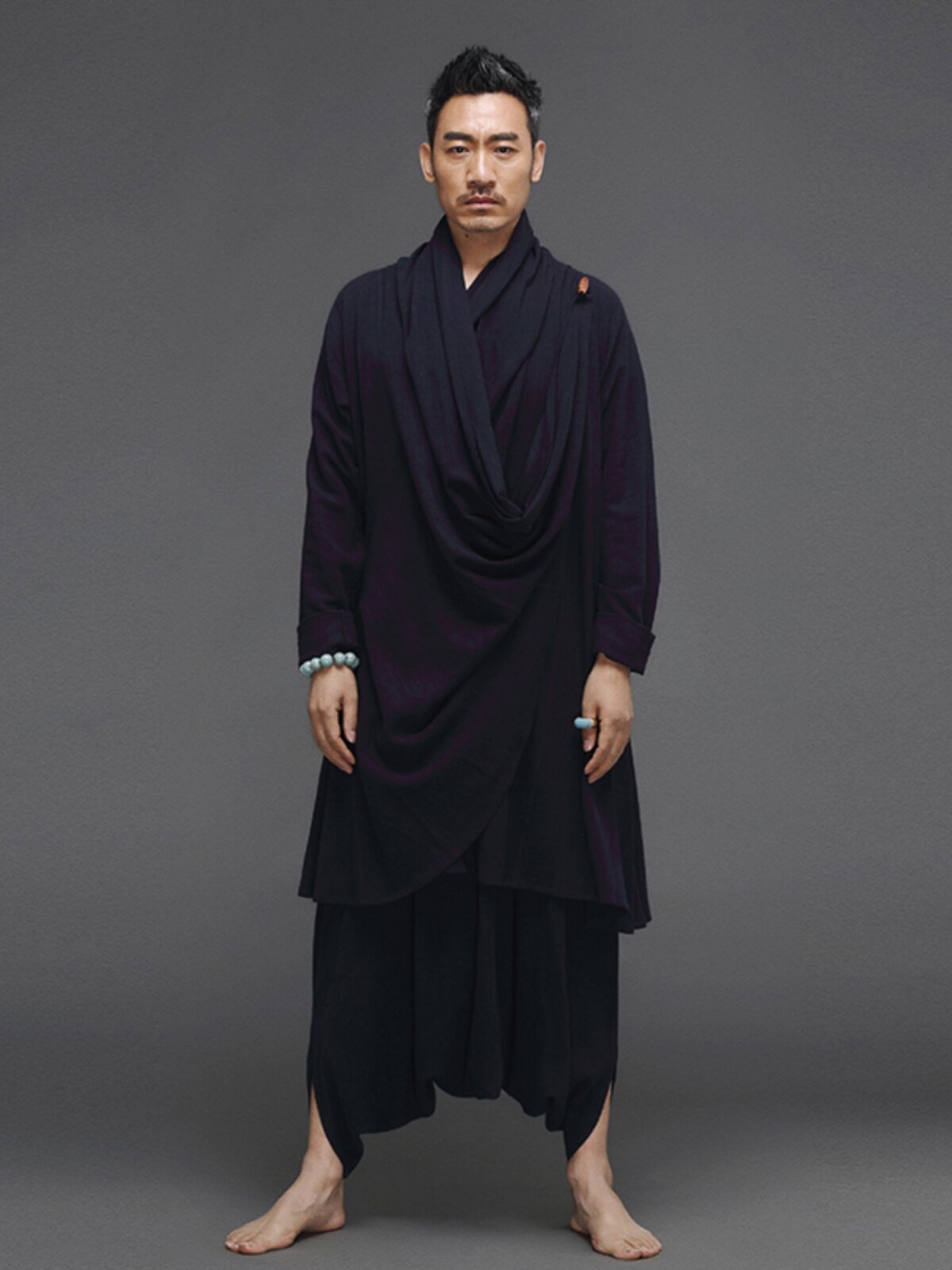 중국 스타일 남성 면화와 린넨 정장 복고풍 선 스님 도교 정장 남성 한 정장 느슨한 민족 스타일 망토 재킷