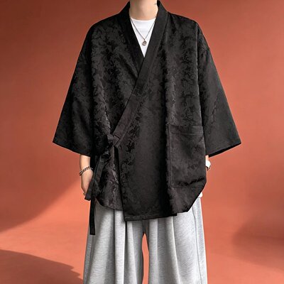明制汉服男日常夏薄款中衣短袖短衫交领右衽上衣半袖睡衣半臂道袍
