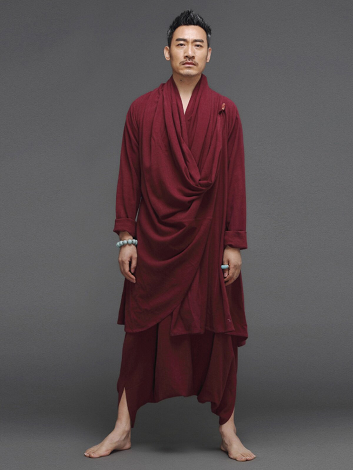 중국 스타일 남성 면화와 린넨 정장 복고풍 선 스님 도교 정장 남성 한 정장 느슨한 민족 스타일 망토 재킷