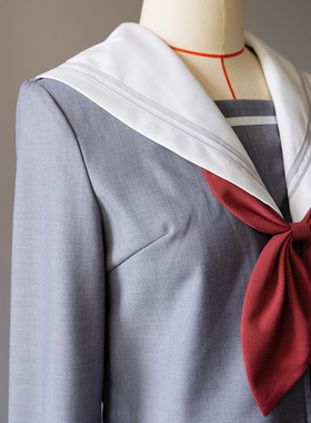 宫女校服COS服JK水手服浅灰色PJSK日系子母襟水色襟线白色短袖