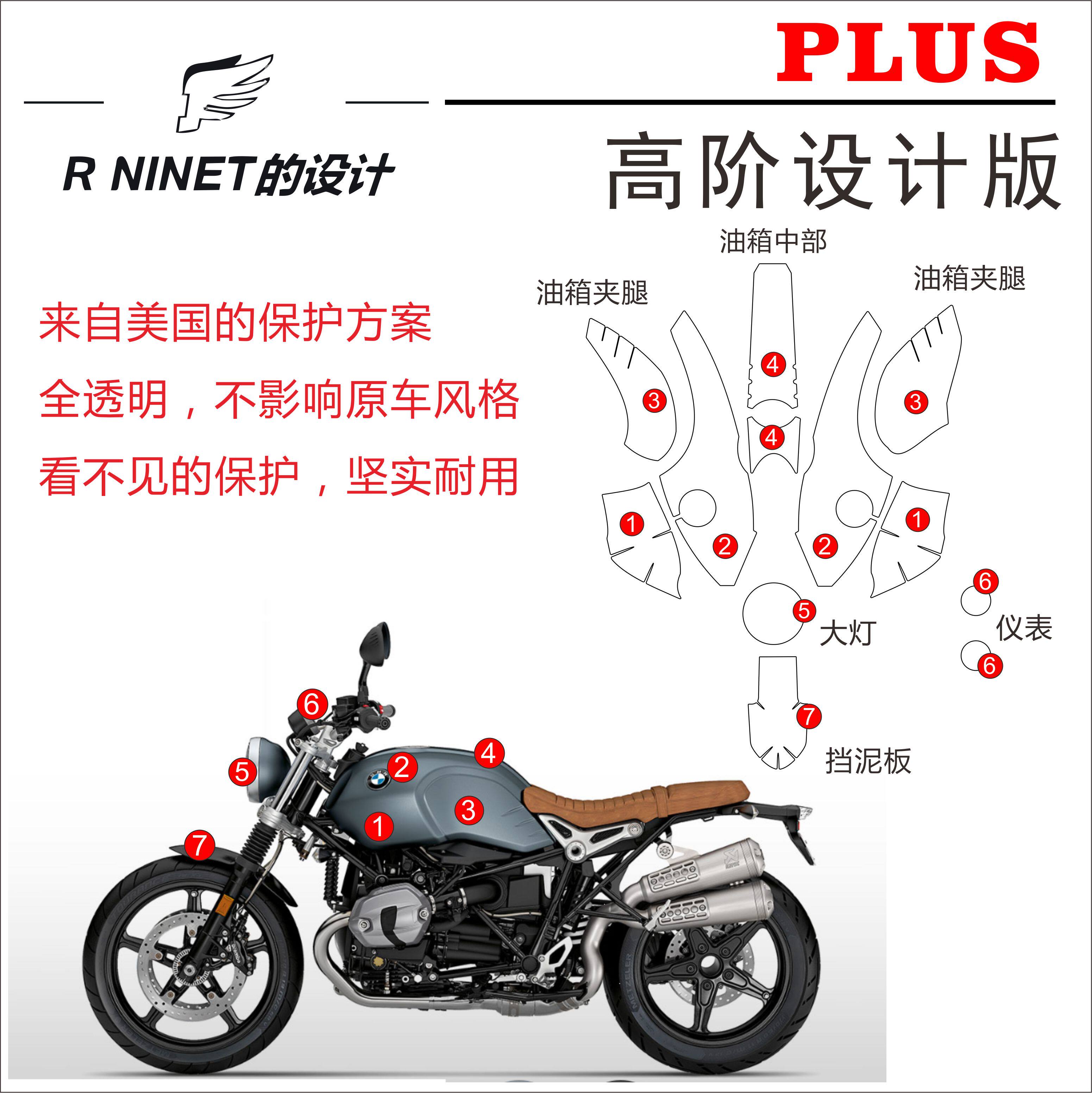 适用宝马摩托rninet拿铁改装pure攀爬者油箱贴保护配件隐形保护膜