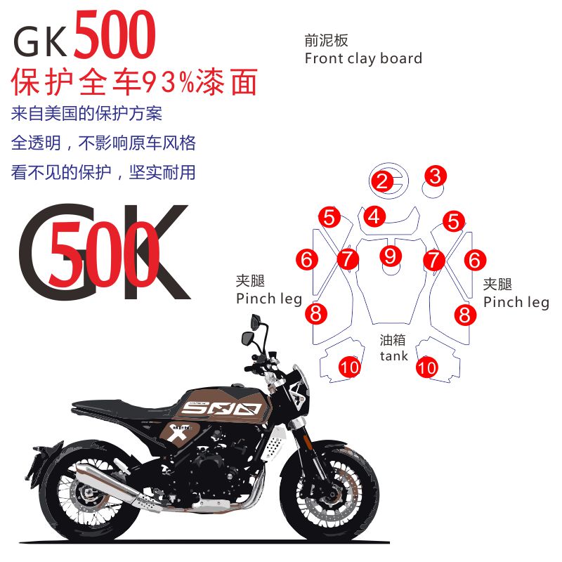 高金GK500摩托车油箱贴透明改装