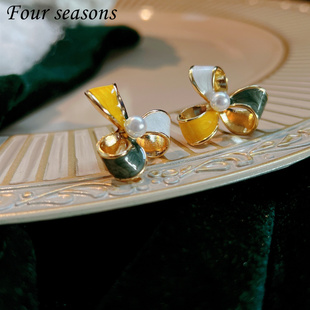 lovestory shop 复古珍珠925银针耳钉撞色大气宫廷精致大气少女