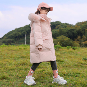 巴拉中长款儿童羽绒服女童韩版2023中大童洋气免洗女孩冬季外套潮