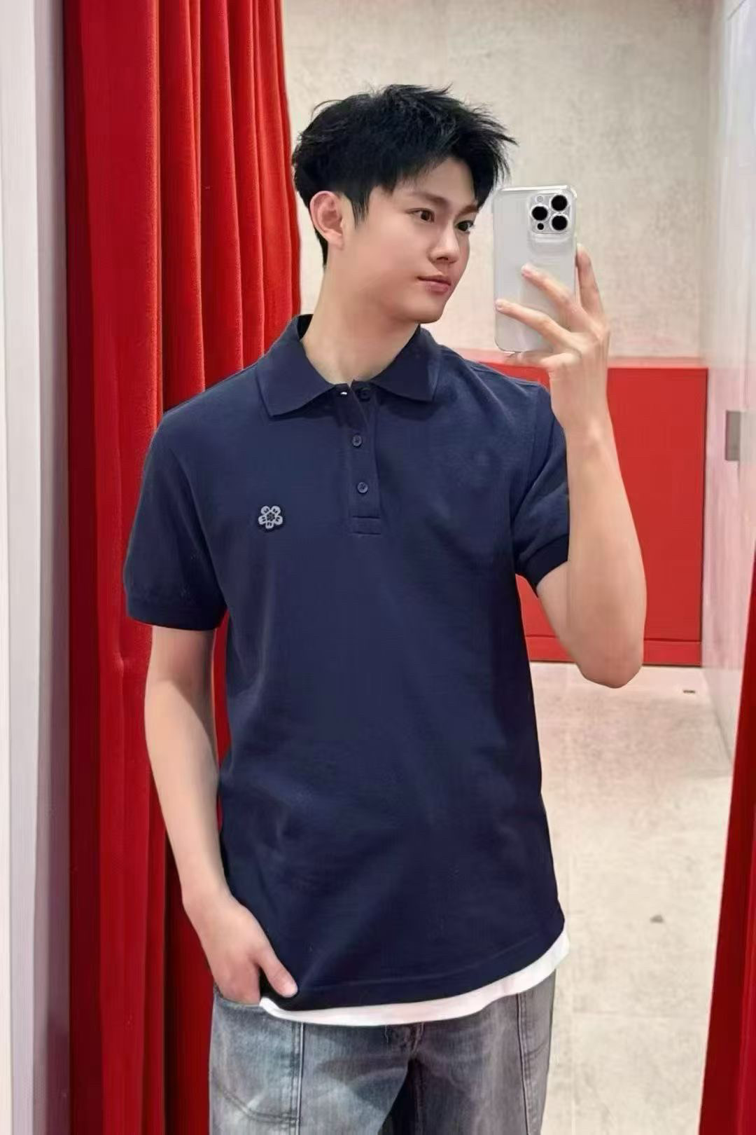 法国 KENZO 26春夏新品男女同款刺绣BOKE海棠花短袖翻领Polo衫