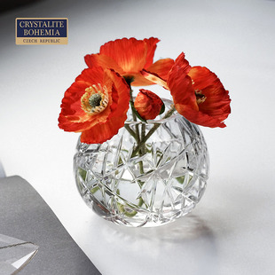 捷克进口BOHEMIA欧式 饰摆件 水晶玻璃球形花瓶手工雕刻办公餐桌装