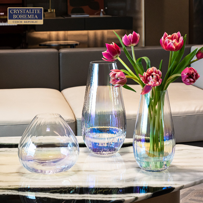 捷克棱镜水晶玻璃花瓶透明炫彩
