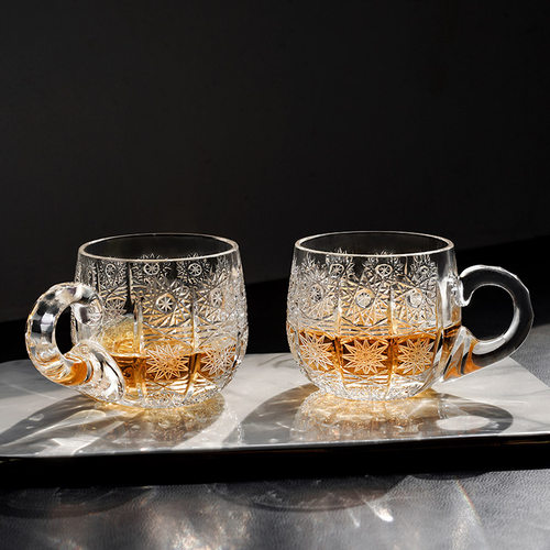 捷克原装进口水晶手工精刻小茶杯
