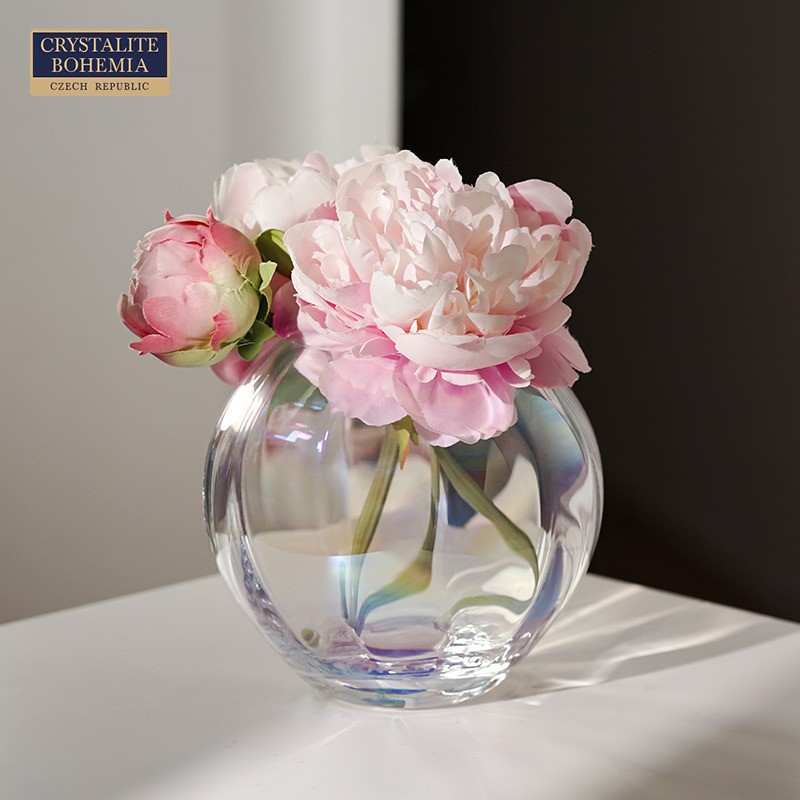 捷克產球形輕盈時尚炫彩水晶花瓶