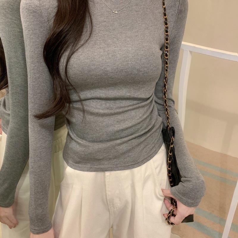 890#实拍 人棉随心裁 2025秋装长袖T恤女高领短款打底衫